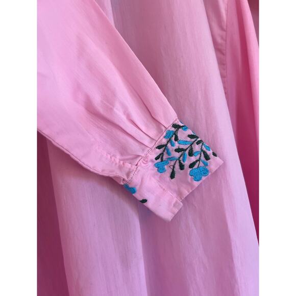 Vintage Baby Pink Hand Embroidered Vintage 1970s Floral Maxi Dress - Picture 9 of 10